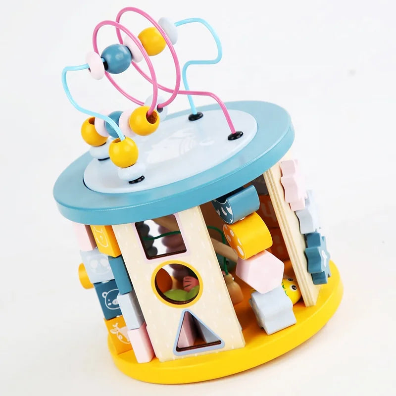 Children Wooden Educational Toys Multi-functional Beads Roaster Shape Sorter Magnetic Fishing Treasure Box Kids Wooden Busy Box