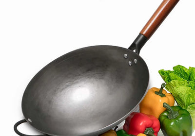 Wok Burner Traditional Authentic Hand Hammered Carbon Steel Round Bottom Stir Fry Pans Birch Handle Wok Pan