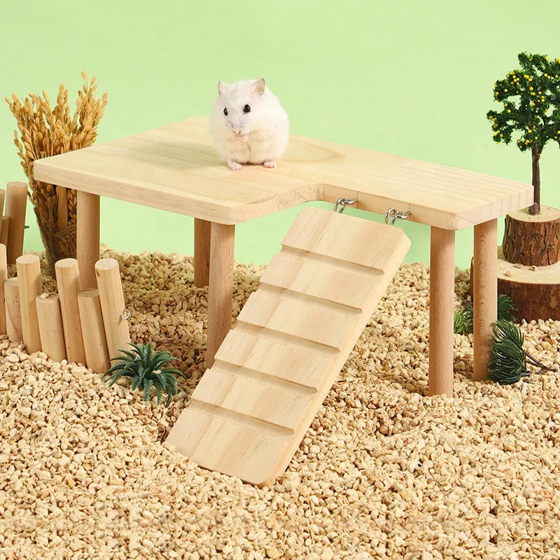 Wooden Toys for Small Pets Guinea Pig Hamster Natural Platform And Ladder