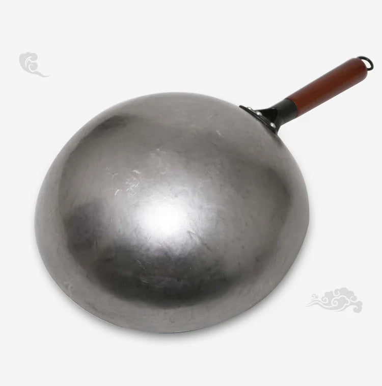 Wok Burner Traditional Authentic Hand Hammered Carbon Steel Round Bottom Stir Fry Pans Birch Handle Wok Pan