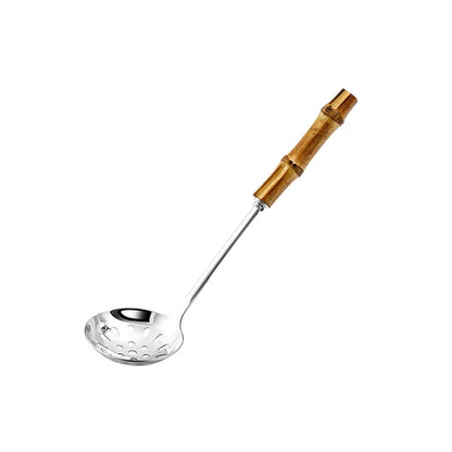 304 Stainless Steel Colander Metal Spoon Noodle Spoon Colander Practical Pasta Tool Soup Scoop Bamboo Handle Kitchen Accessories
