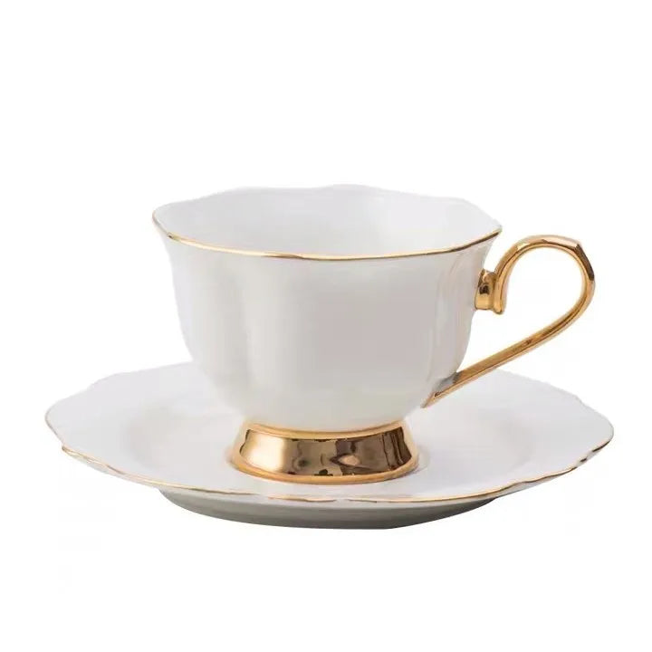 Elegant Tea Set with Gold Rim Luxury Coffee Cup and Saucer Set