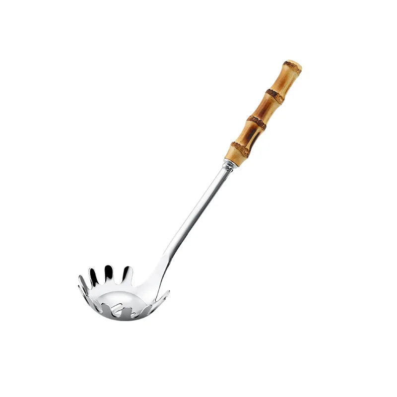 304 Stainless Steel Colander Metal Spoon Noodle Spoon Colander Practical Pasta Tool Soup Scoop Bamboo Handle Kitchen Accessories