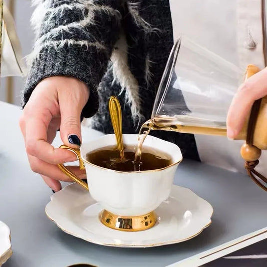 Elegant Tea Set with Gold Rim Luxury Coffee Cup and Saucer Set